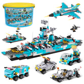 EP Battleship Toy Building Set Toy,1293 PCS Construction,6 in 1 Cruiser Ocean Ship Building Toy for 6 Years Up Boys with Armored Vehicles,Patrol Boats,Fighter Jets,Kids Ages 6 7 8 9 10 11 Gift